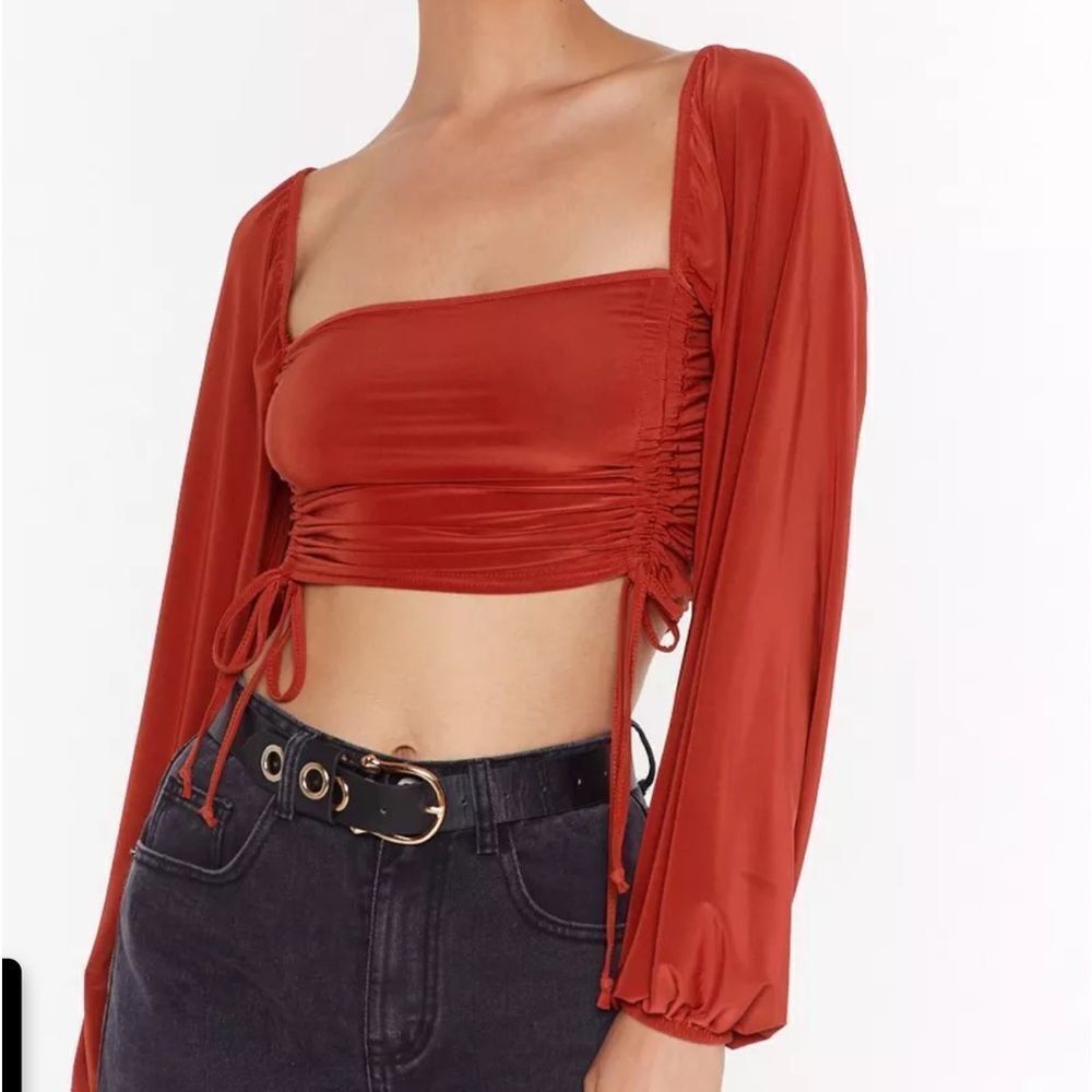Nasty Gal What's The Ruche Slinky Cropped Top Sage Size 2 Nwtu